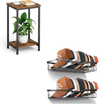 KEETDY Metal Hat Racks for Baseball Caps and Small Side Table for Small Space