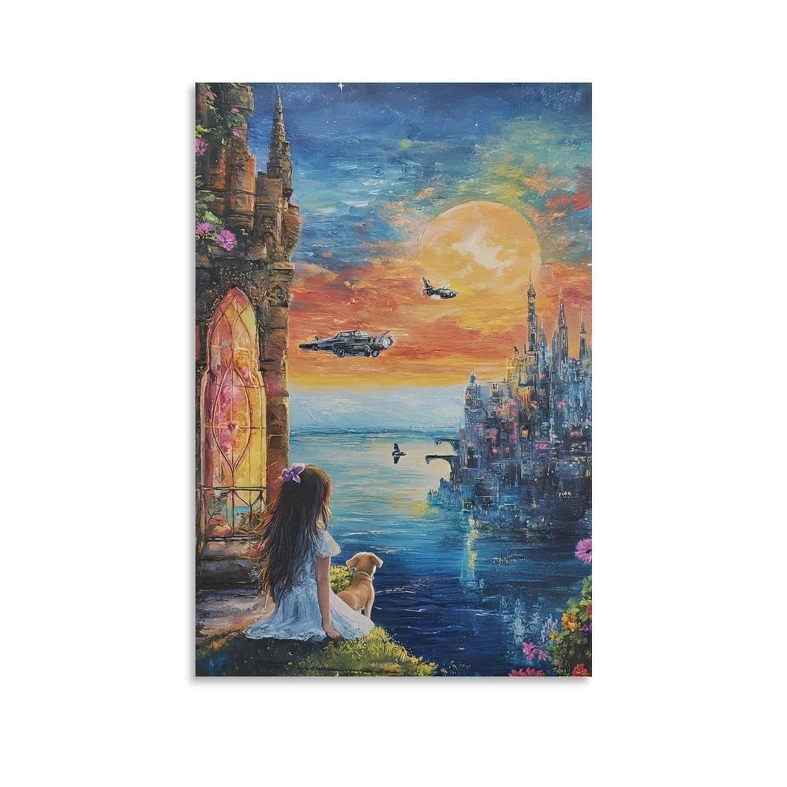 DHBANEIOK Fantasy Castle Scene Wall Decor Poster Canvas Prints Picture Modern Canvas Wall Art Picture Wall Hanging for Bedroom Living Room Decor 24x36inch(60x90cm)