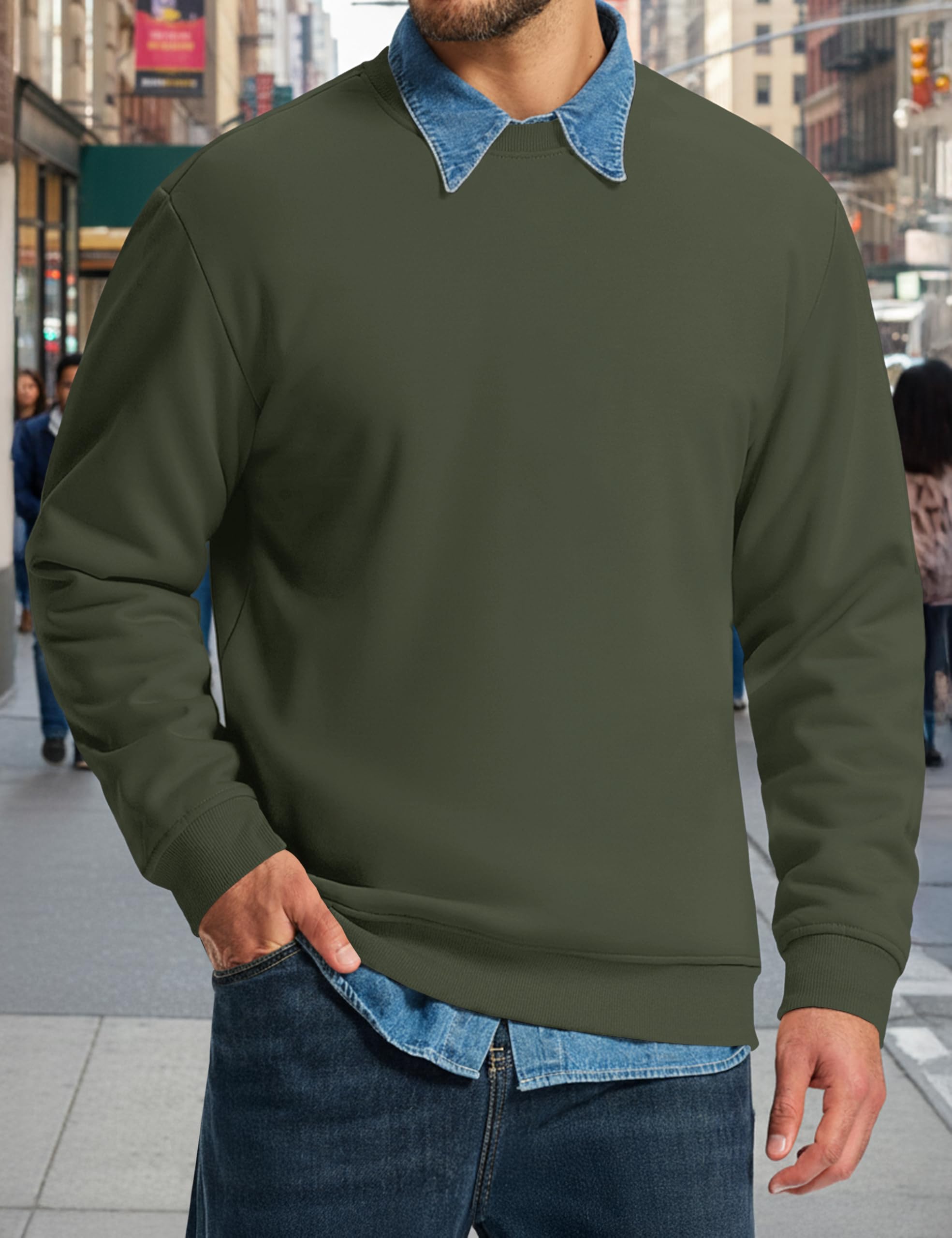 MAGCOMSEN Sudadera básica de invierno de forro polar para hombre, manga larga, informal, forrada cálida, deportiva, con cuello redondo, informal, manga larga, camiseta de cuello redondo