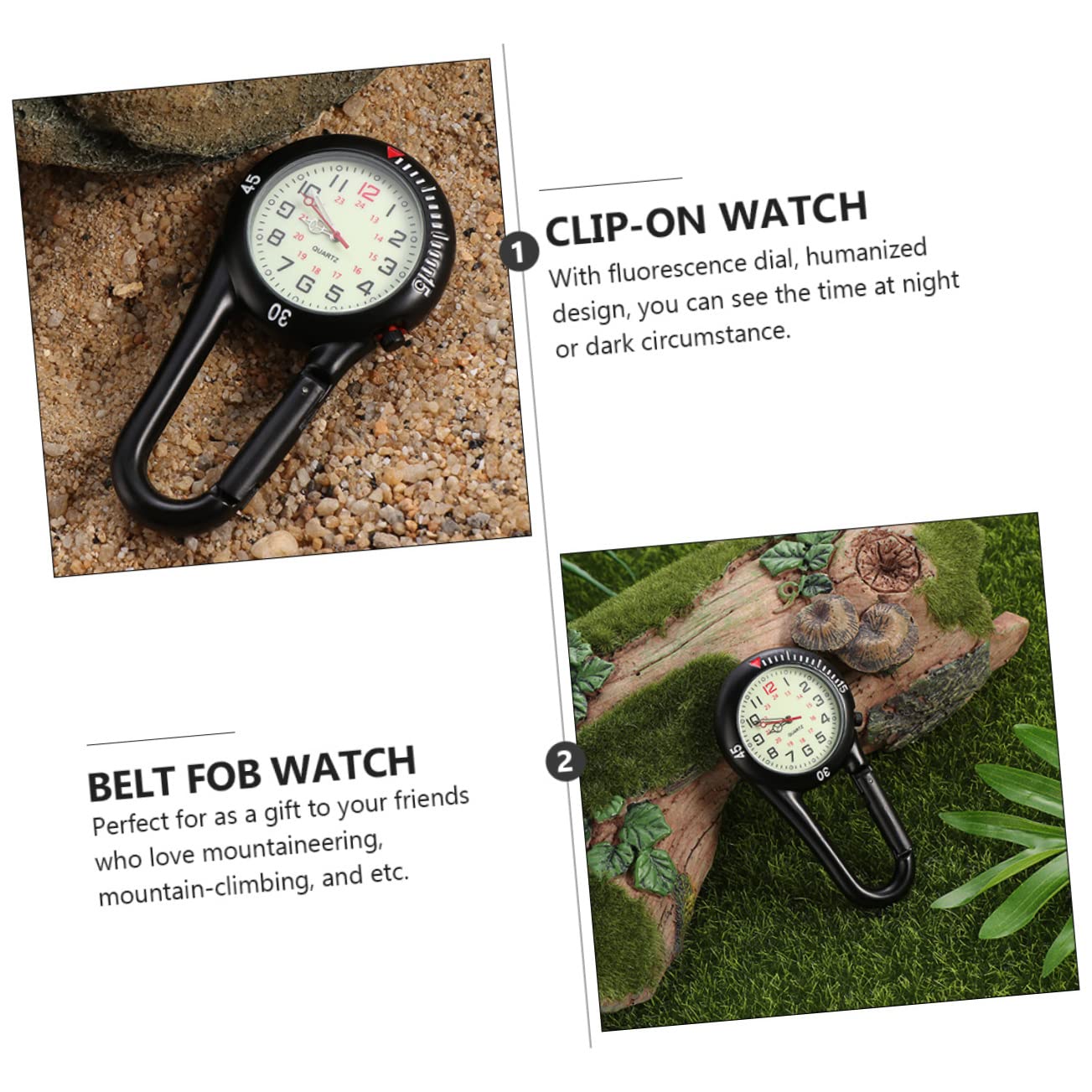 Toddmomy 6piezas Reloj De Clip De Cuarzo con Dial Fluorescente para Mochilas y Cinturones para y Actividades Negro