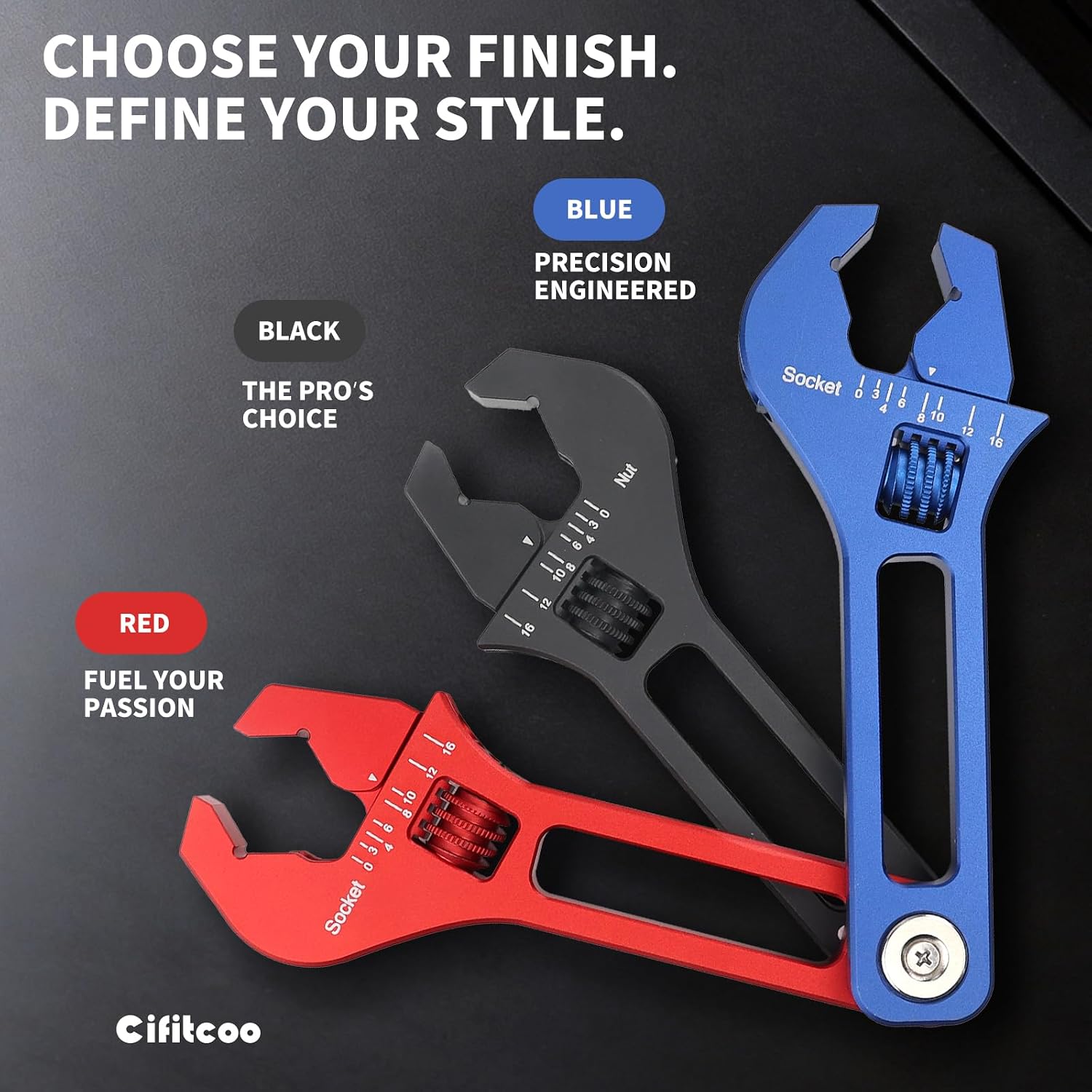 AN Fittings Wrench 3AN-16AN Adjustable AN Wrench AN Fitting Tool Lightweight Aluminum, with Built-in Magnet Sticks to Metal Toolbox for Easy Storage, Blue