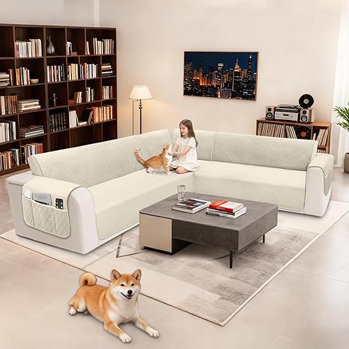 Miniatura 7 de Funda impermeable en forma de L para sofá seccional, funda acolchada de terciopelo para sofá esquinero, en forma de L, protector de muebles con