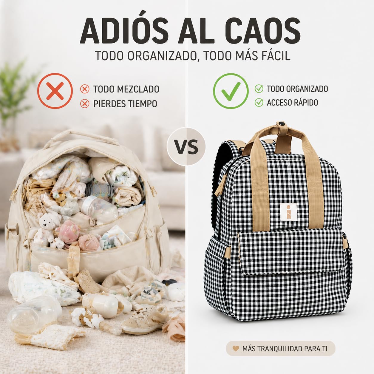 Mochila carro bebe impermeable, 7 compartimentos y 9 bolsillos, Organización rápida para paseos y viajes, Ideal para mamá y papá, Mochila pañales con cambiador.