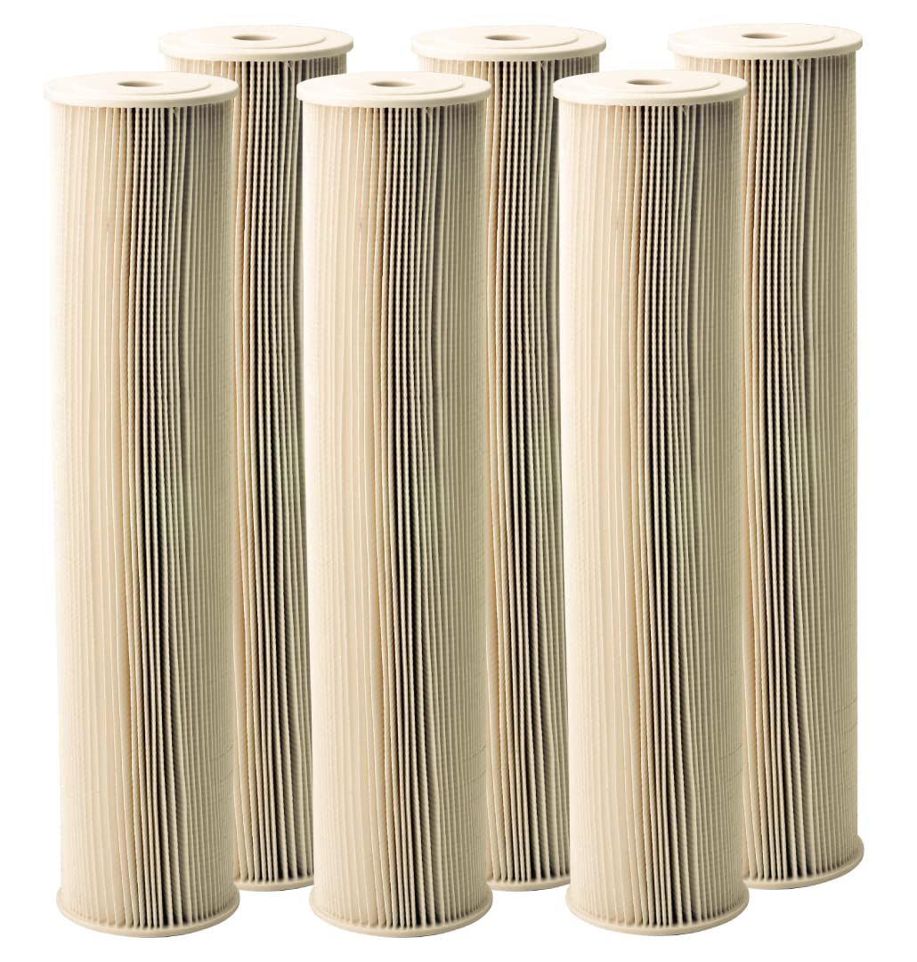 Pentair Pentek ECP5-20BB Big Blue Sediment Water Filter, 20-Inch, Whole House Heavy Duty Pleated Cellulose Polyester Replacement Cartridge, 20" x 4.5", White End-Cap, 5 Micron, Pack of 6