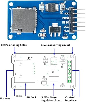 5Pcs Micro SD/TF Card Adapter Reader Module featuring a 6-Pin SPI Interface and Driver Module Incorporating Chip-Level Conversion Compatible with Arduino UNO R3 MEGA 2560