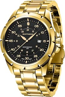 SAPPHERO Watches for Men Waterproof 5ATM Silicone Strap Quartz Analog Watch Stainless Steel Case Mens Wrist Watches Date Design Sport Casual Business Elegant Gift for Men