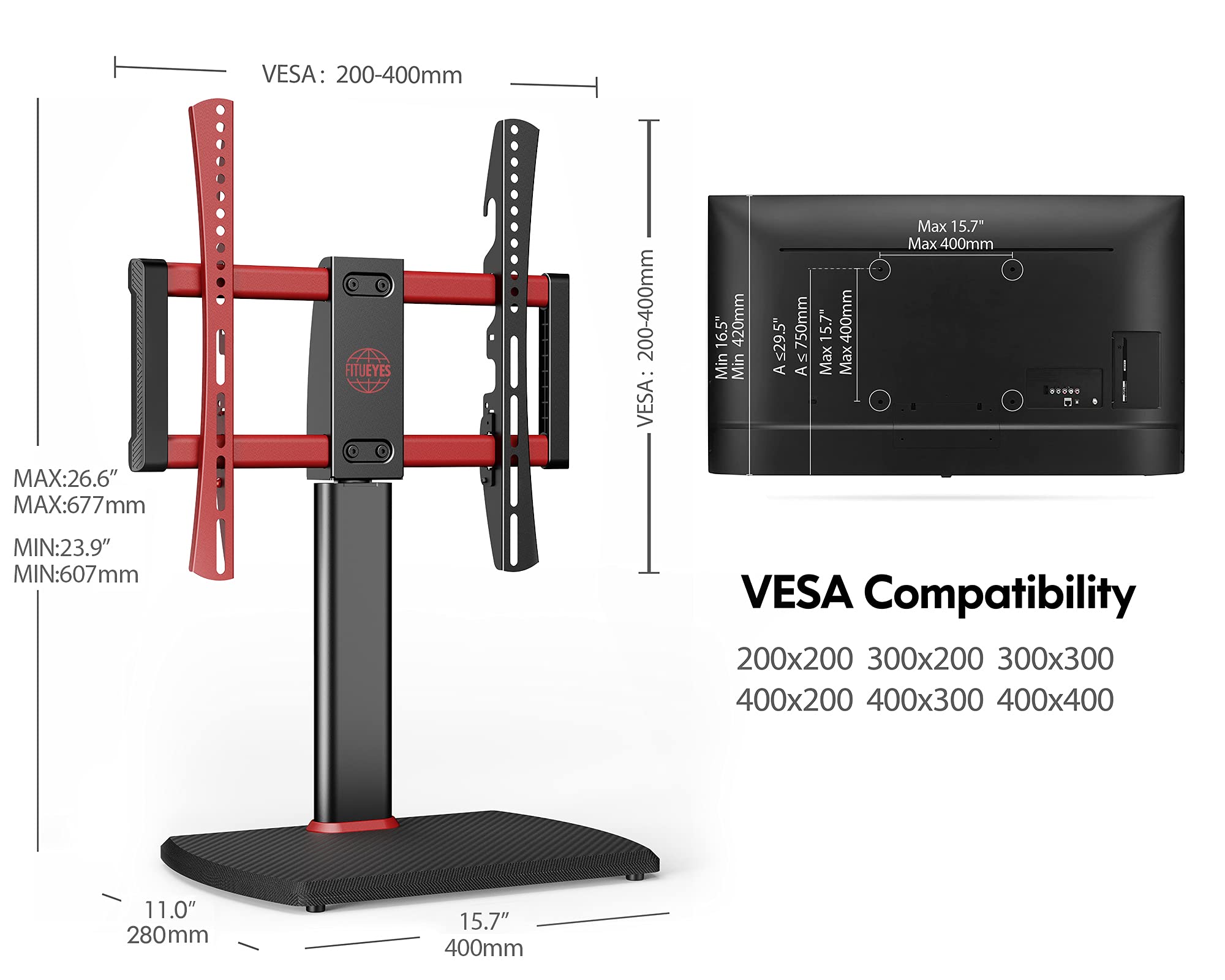 FITUEYES Universal TV Stand Base for 32 55 inch TV, 2.22 FT Table Top TV Stand with Swivel