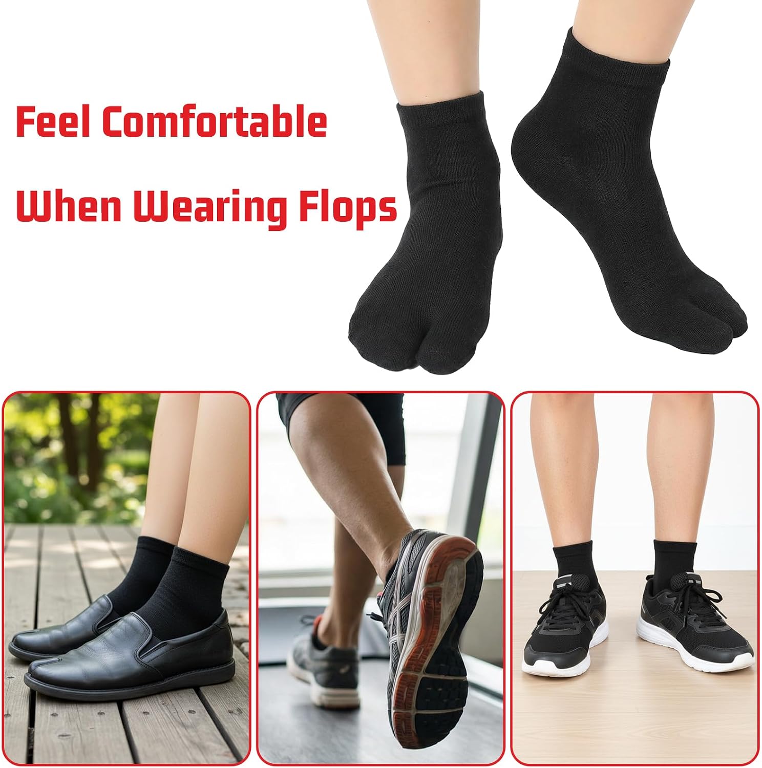 4 Pairs Flip Flop Socks, Non Slip Grip Tabi Split Toe Socks
