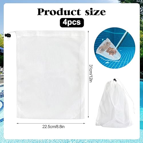 Miniatura 3 de Paquete de 4 bolsas de filtro al vacío de piscina para aspiradoras de hojas, bolsa de malla fina de 12 x 8.8 pulgadas con cordón de bloqueo, filtro