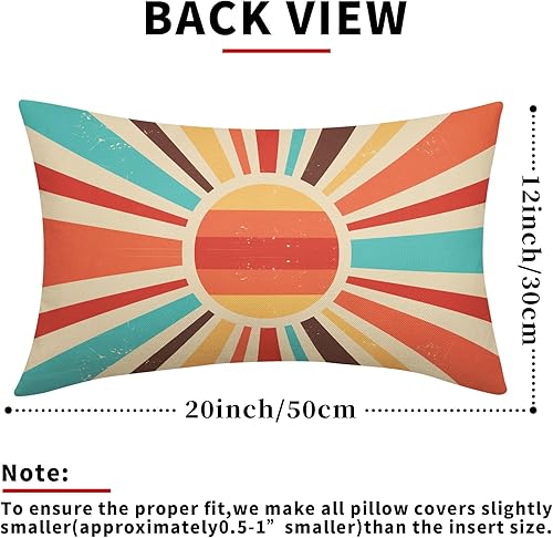 Miniatura 4 de Sweetshow Juego de 2 fundas de almohada lumbares de estilo bohemio de 12 x 20 pulgadas, estilo retro de los años 70, estilo bohemio colorido