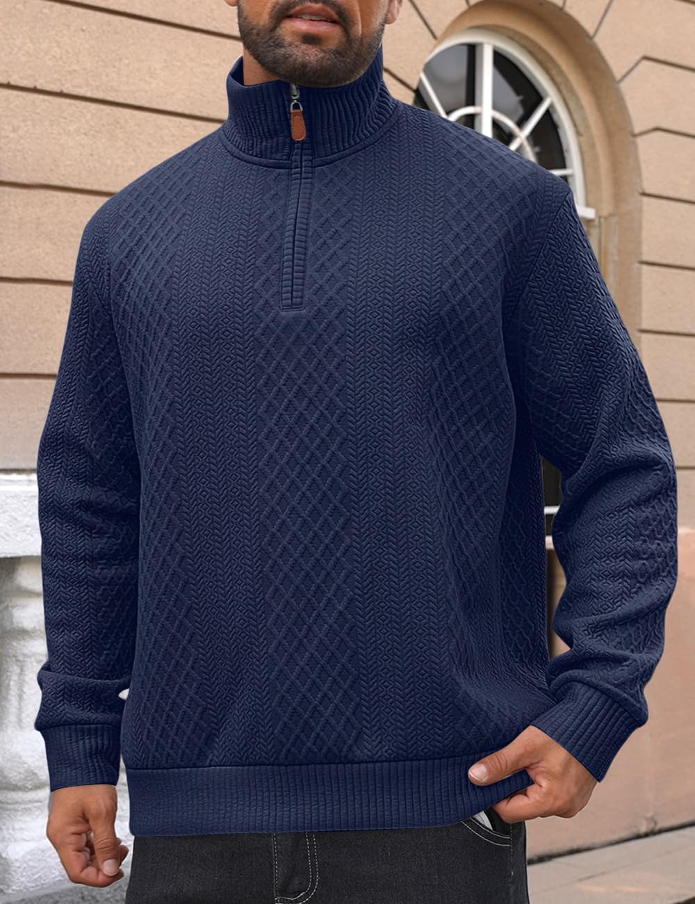 Men's Casual Quarter Zip Sweatshirt Pullover Sweater Casual Long Sleeve Stand Collar Quarter Sweaters - Image 2