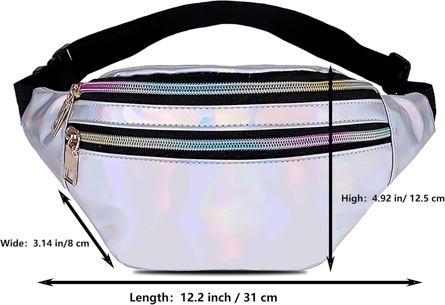 Metallic Color Holographic Fanny Pack Shiny Waist Packs Waterproof Belt Bag with Adjustable Belt for Women Men (Silver) - Image 5