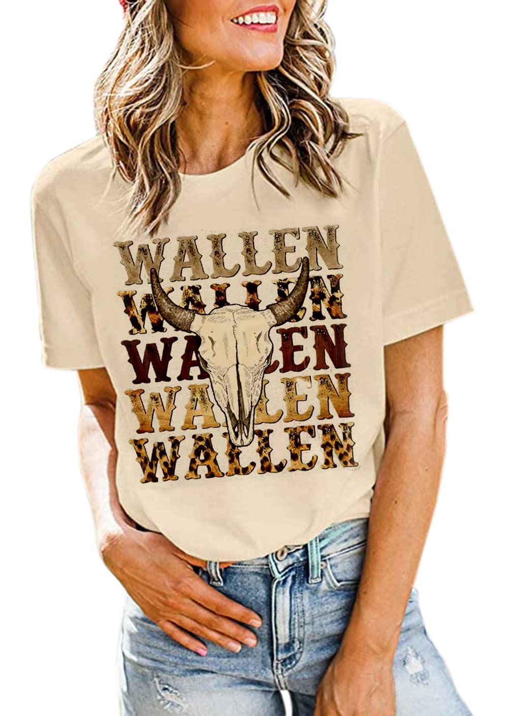 Women's Western Graphic Tee - Vintage Cowboy Bull Skull Short Sleeve Top - View #11