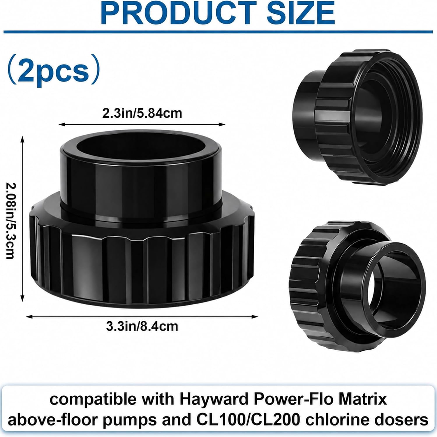 2 Pcs SP1500UNPAK2C Union Connection Kit, 1-1/2-inch Socket by 2-inch Slip Flush Union Connectors Pak Replacement, Compatible with Hayward Pumps/filters and Chlorine Feeders