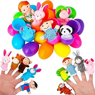 24pcs Easter Eggs Filled with Mini Animal Finger Puppets Plush Toys, Plush Animals Finger Puppets Easter Toys for Kids Easter Party Basket Stuffers, Easter Eggs Hunt Gift Exchange, Classroom Rewards