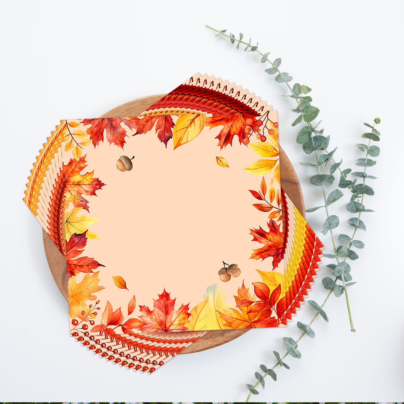 40 Serviettes En Papier Feuilles D'Automne - 33x33 Cm - Motif Érable - Pour Fêtes, Thanksgiving, Anniversaire