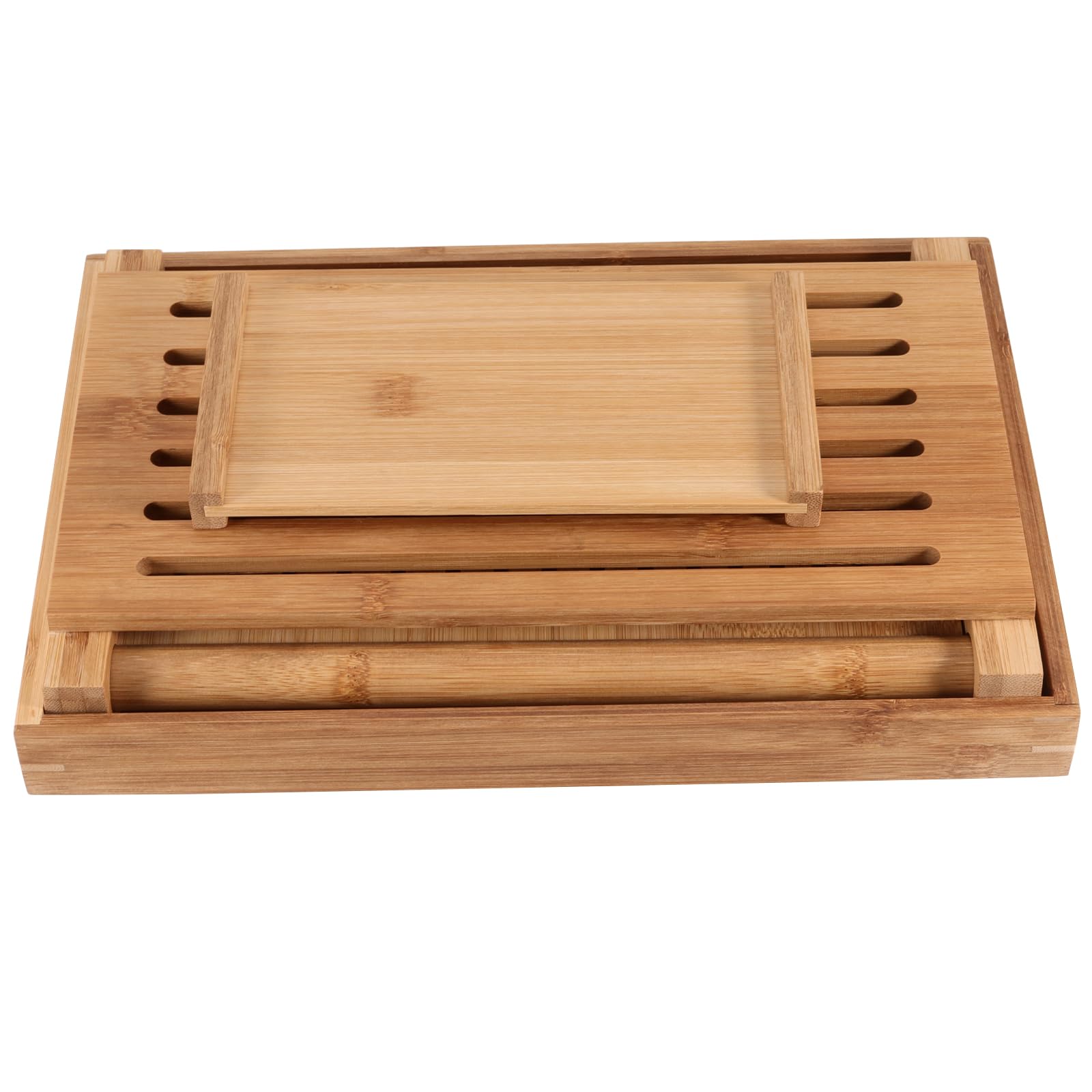 Trancheuse à pain en bambou, guide de tranchage de pain réglable, guide de tranchage de pain pliable avec plateau miettes, trancheuse à pain en bois pour pain fait maison, 31,7 x 23,7 x 19 cm