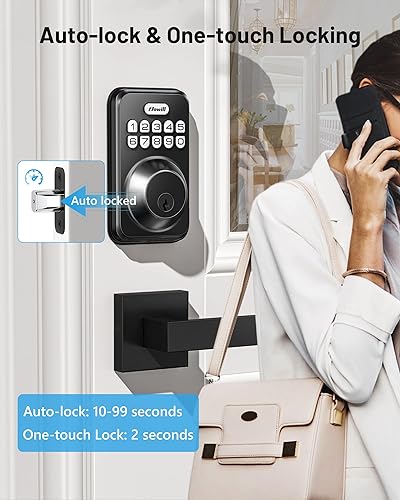 Miniatura 3 de ZowillJuego de cerradura electrónica de puerta de entrada sin llave con 2 manijas, con teclado, bloqueo automático, contraseña antimiradascódigo