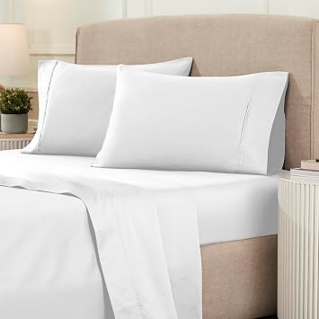 Superior 1200 Thread Count Egyptian Cotton Sheet Set, Bedroom Sheets, Modern Home Essentials, Luxury Bedding, 1 Elastic Deep Pocket Fitted Bed Sheet, 1 Flat Sheet, 2 Pillowcases, Full, White