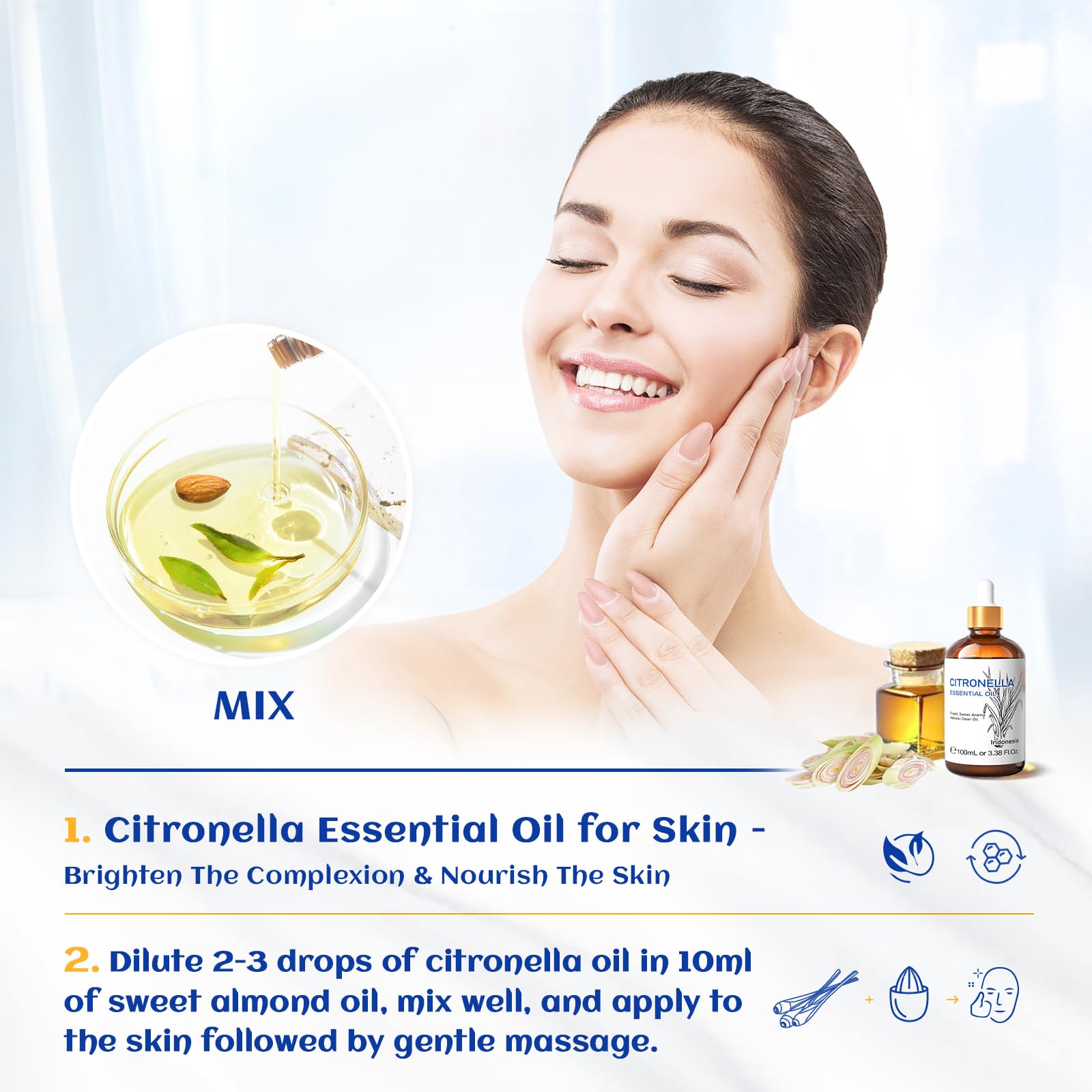 HIQILI 100ML Olio essenziale di citronella per spray fatti in casa, da aggiungere al diffusore 100% puro e naturale non diluito