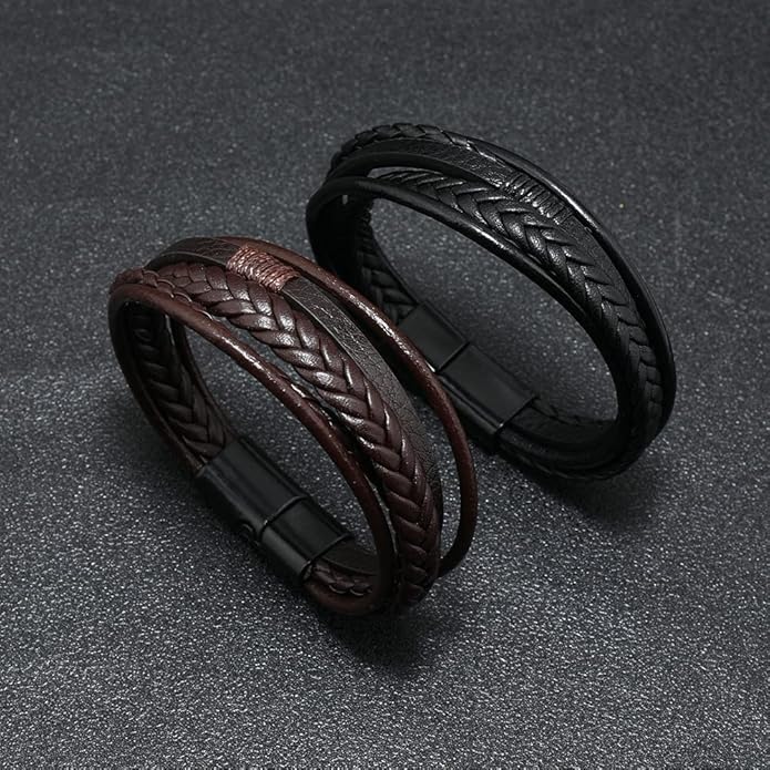 Pulsera Casual Trenzada de Cuero Marrón para Hombre miniatura 4
