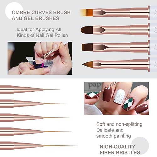 Miniatura 7 de Juego de 9 pinceles para arte de uñas, 9 piezas de pincel acrílico de doble punta para uñas de esmalte de gel, herramientas de diseño de uñas para