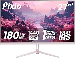 Pixio PX278 Wave Pink 27 inch 180Hz Refresh Rate Quad HD 1440p Resolution AMD FreeSync Fast IPS Panel 1ms GTG Response Time Built-in Speakers Gaming Monitor