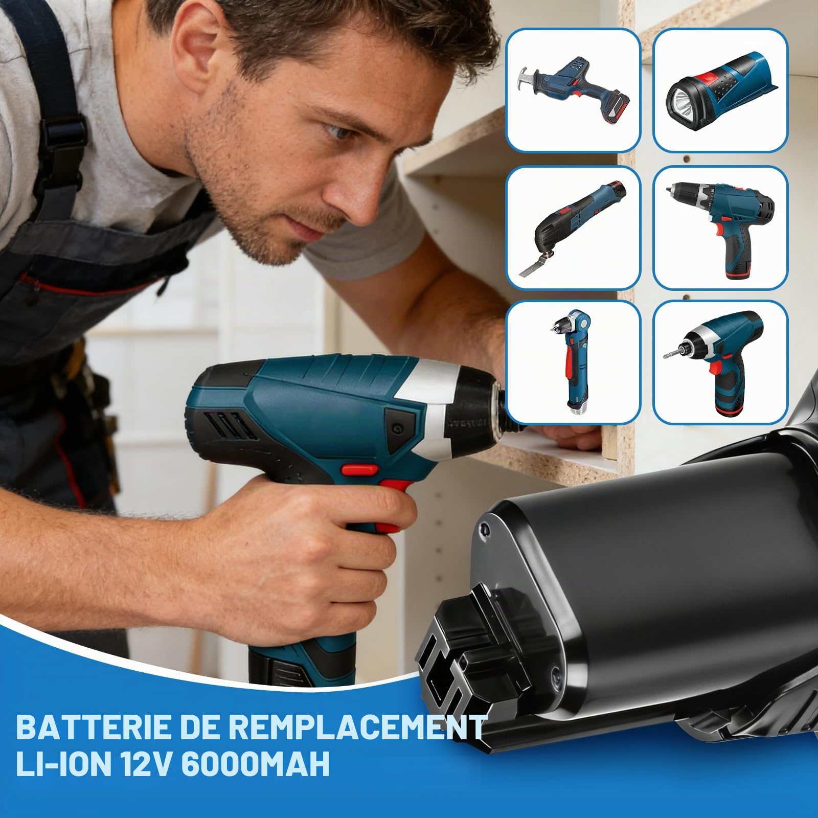6.0Ah Batterie Li-ION pour Bosch 12V BAT420, BAT411A, BAT412, BAT413, BAT411, GBA, GSR, GSA et GST 12V.