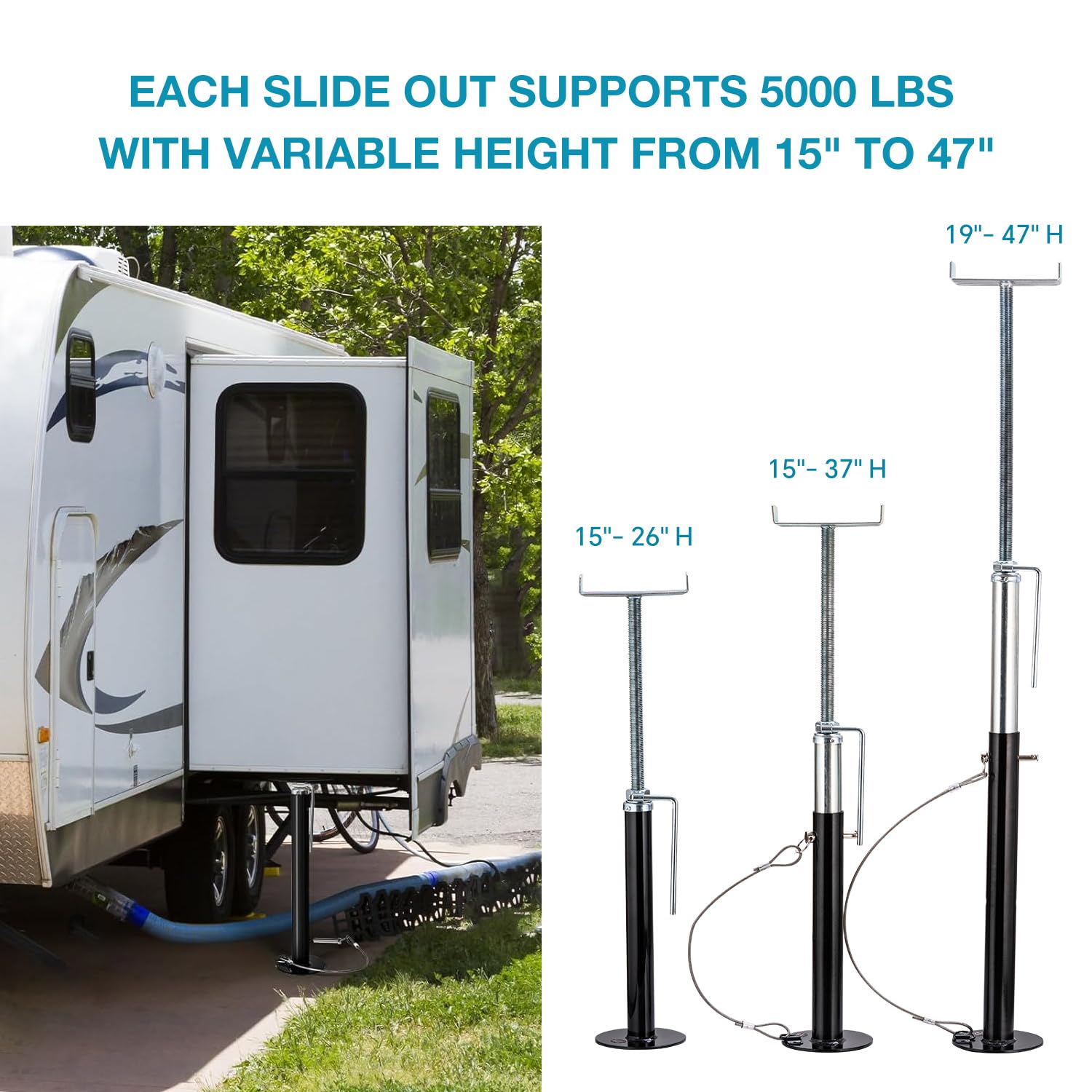 KATSU 2 Pezzi Supporto Stabilizzatori per RV Caravan, Altezza Regolabile da 15" a 37", Supporta fino a 5000 lbs, Robusto Supporti Scorrevoli per Rimorchio Camper