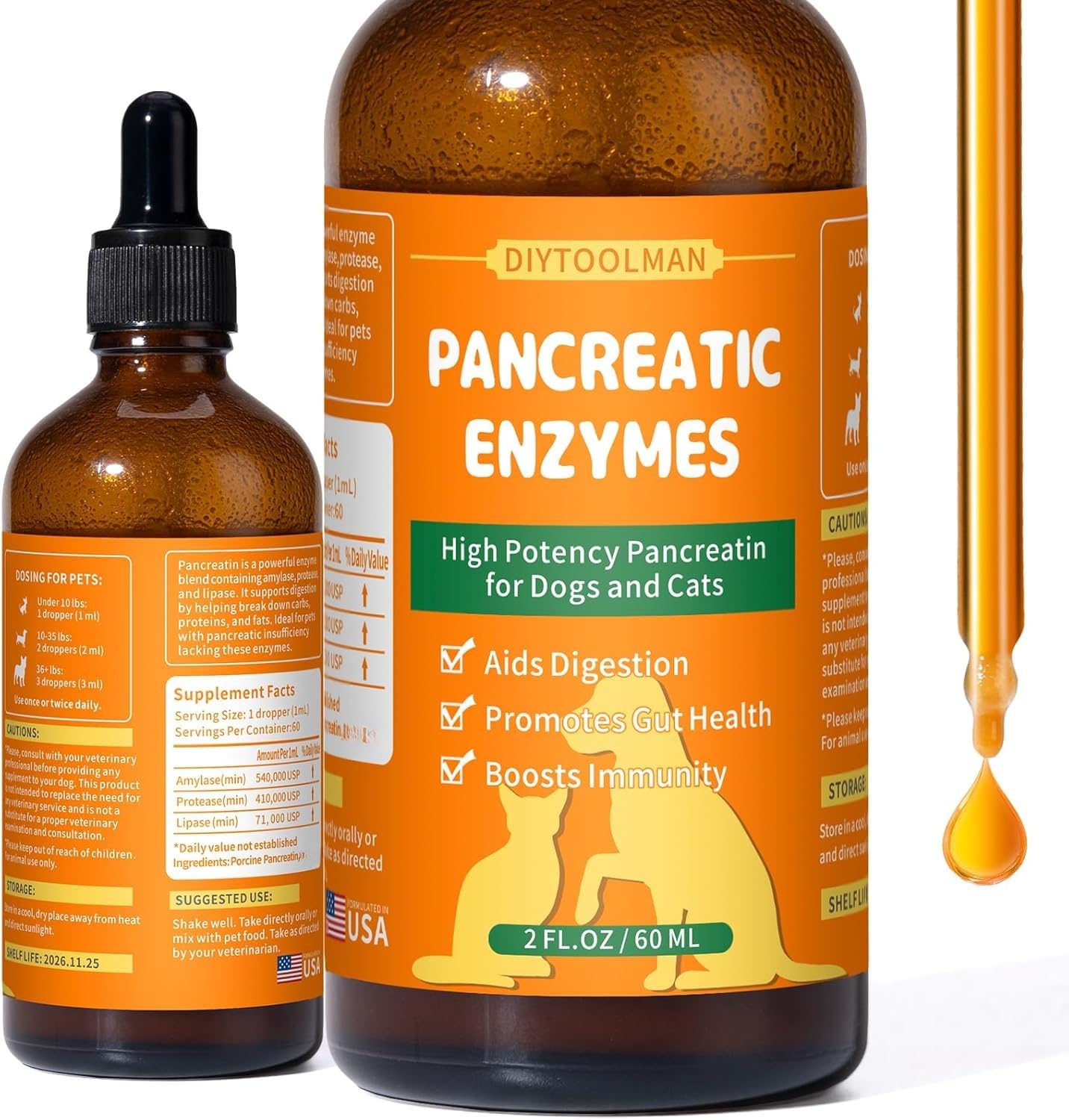 Pancreatic Enzymes for Dogs - Dog Digestive Enzymes &amp; Support - Helps Dogs with EPI Restore Normal Weight, Digestive Health, and Manage Pancreatic Issues - 2 fl oz (Liquid)