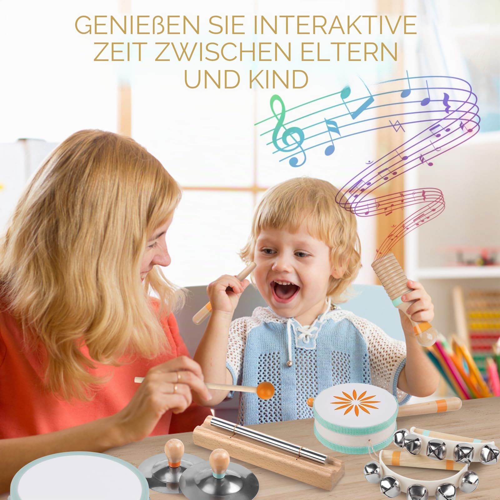 Baby Musical Instruments – Montessori Musical Toys for Toddlers, Wooden Percussion Instruments Set, Neutral Colors Music Learning Toys, Kids Preschool Educational Birthday Gifts