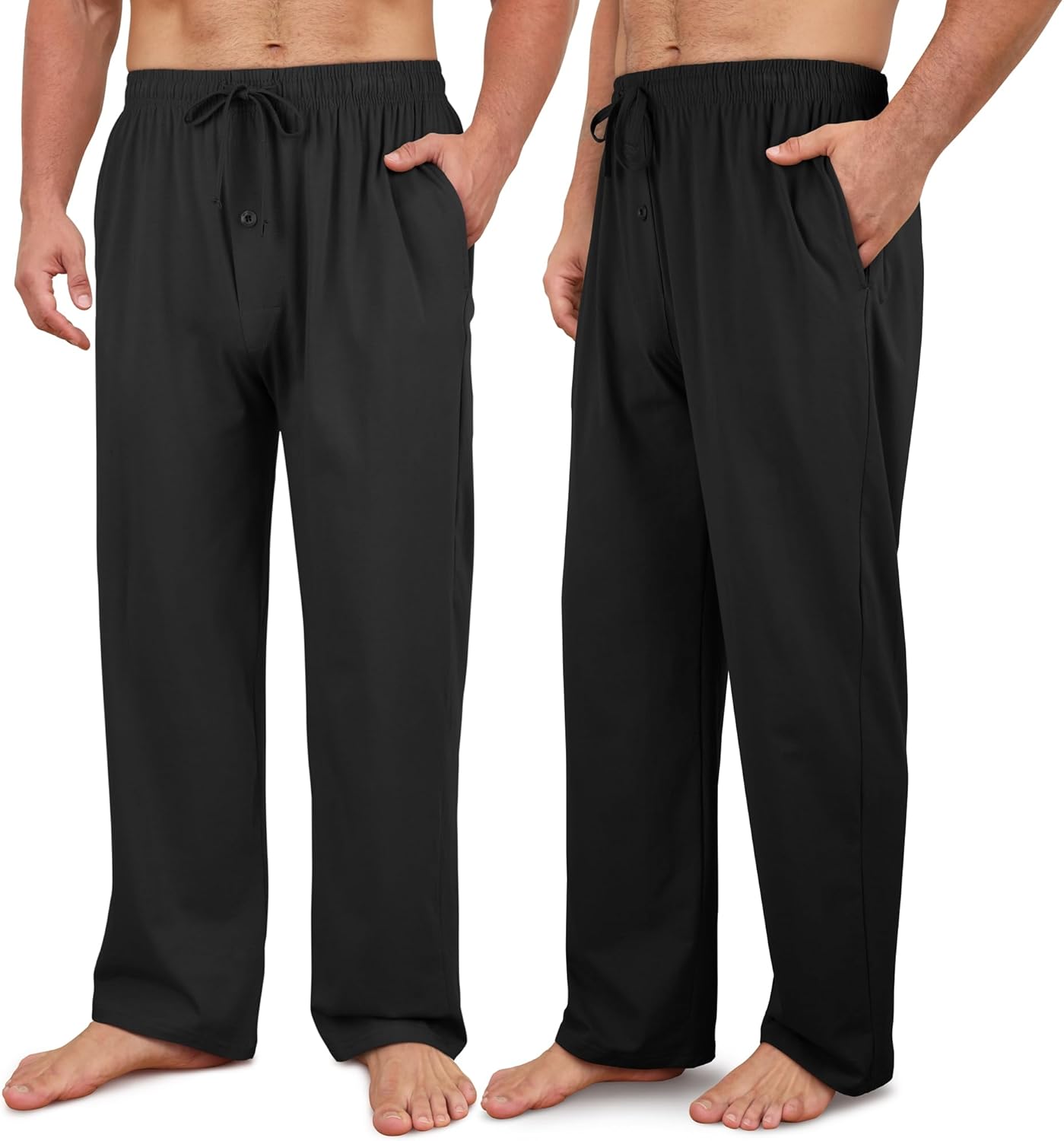 2 Pack Men's Cotton Pajama Pants Soft Sleep & Lounge Pj Bottoms with Pockets & Drawstring