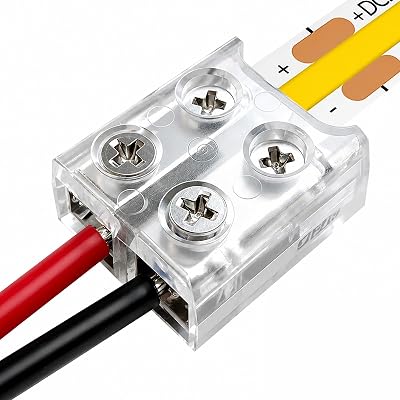 10 Pack 2 Pin 8mm Solderless LED Strip Connectors, Transparent Tape Light to Wire Connectors with Screwdriver, for 12V 24V Single Color LED Light Strips