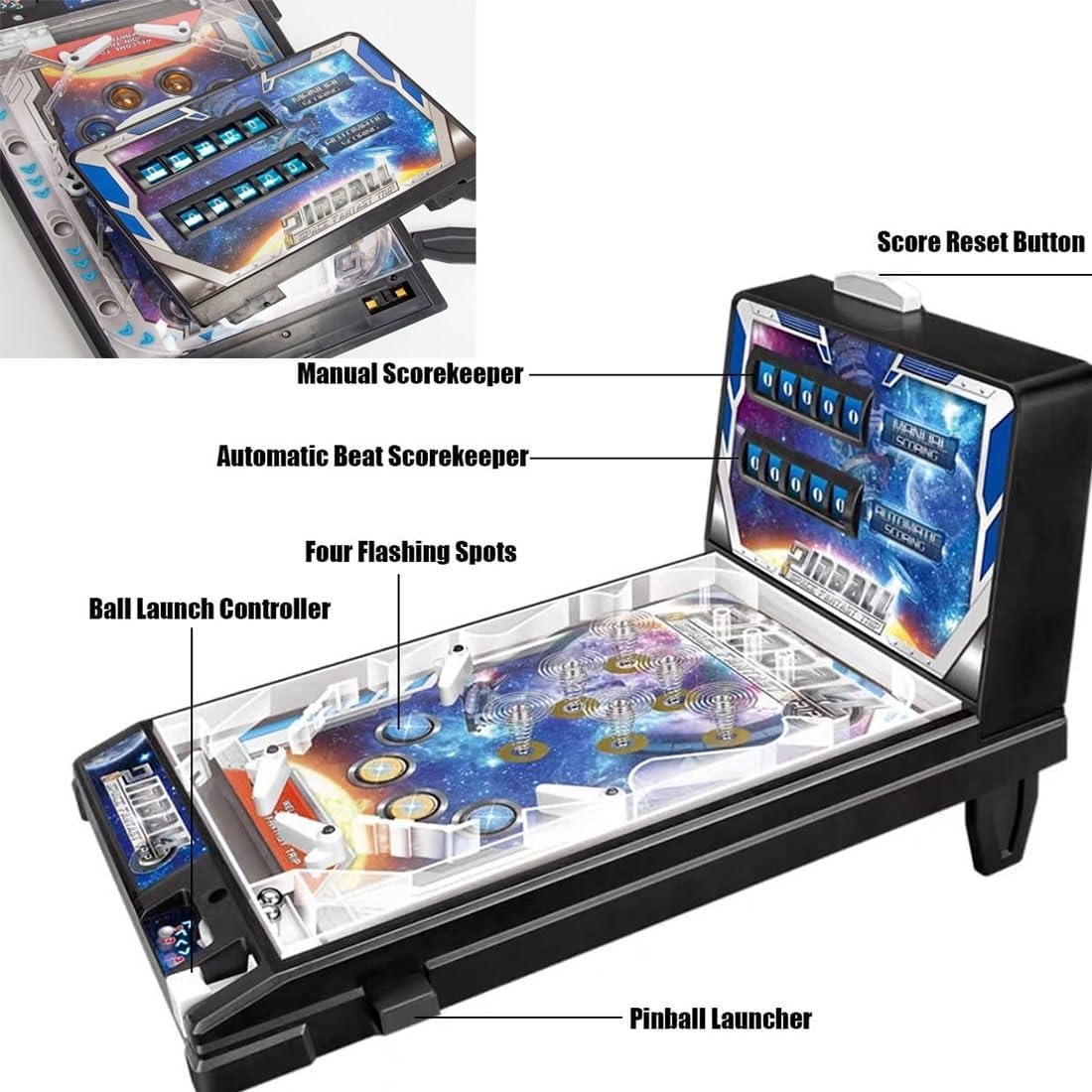 Mini Pinball Machine - Tabletop Pinball Game for Adults, Home Arcade with Light, Desktop Ball Shooting Toy - Pinball Gifts ，for Family Kids
