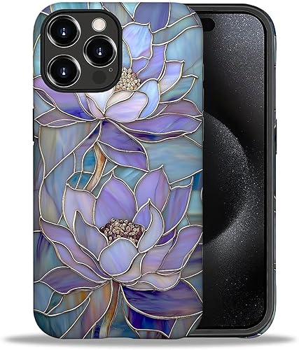 Miniatura 94 de Funda para iPhone 11, carcasa dura a prueba de golpes + silicona suave 2 en 1 híbrida, parachoques a prueba de caídas - Vidrio manchado con flores