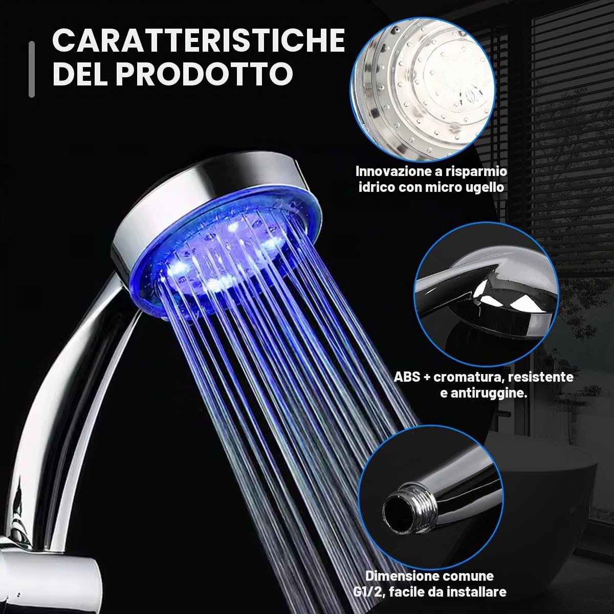 LED Soffione Doccia Luminoso 7 Colori Cromo Universale