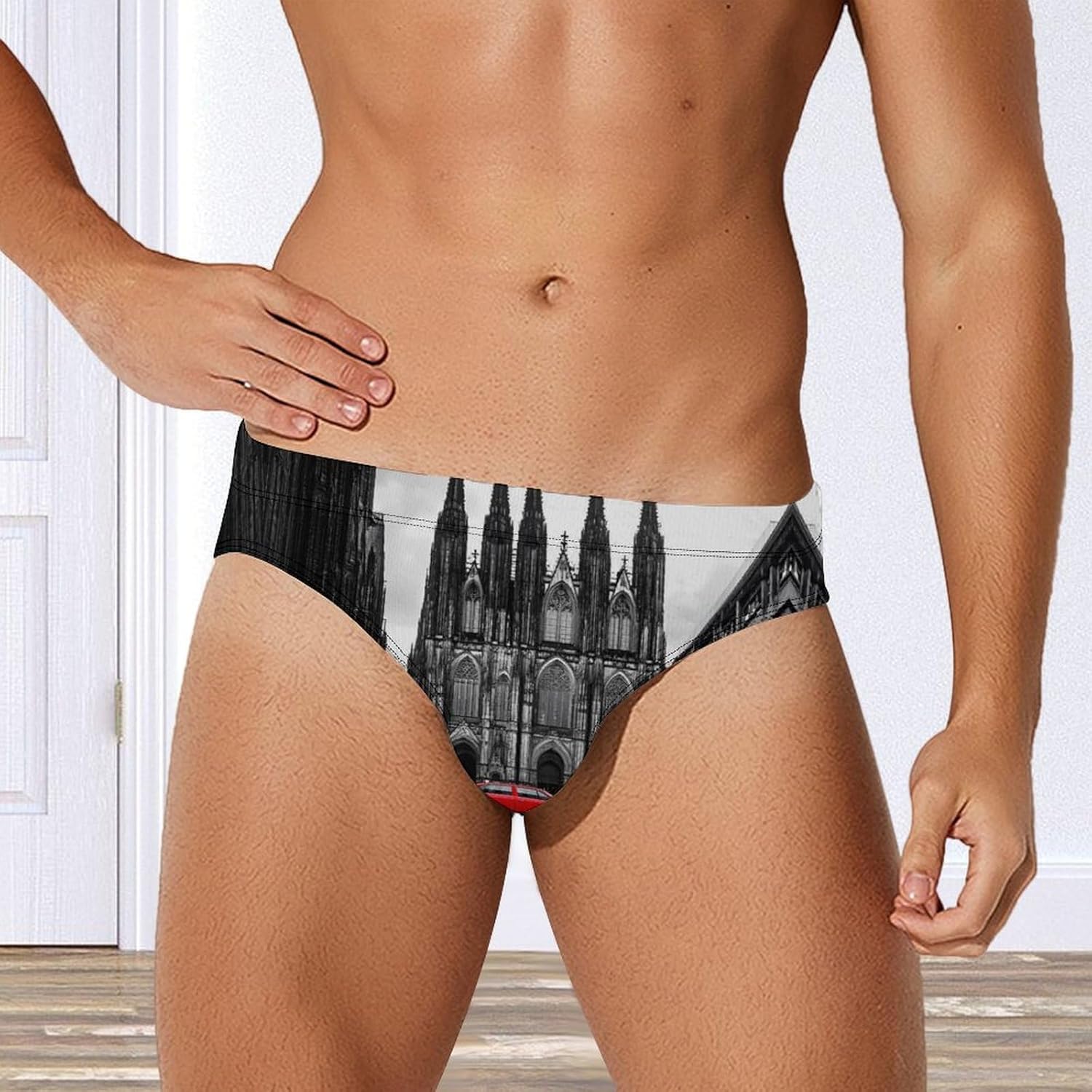 Cologne Cathedral Famous City Men's Swimsuit Brief Sexy Bikini Briefs Retro Printed Swimwear Quick Dry Swimming Trunks X-Large
