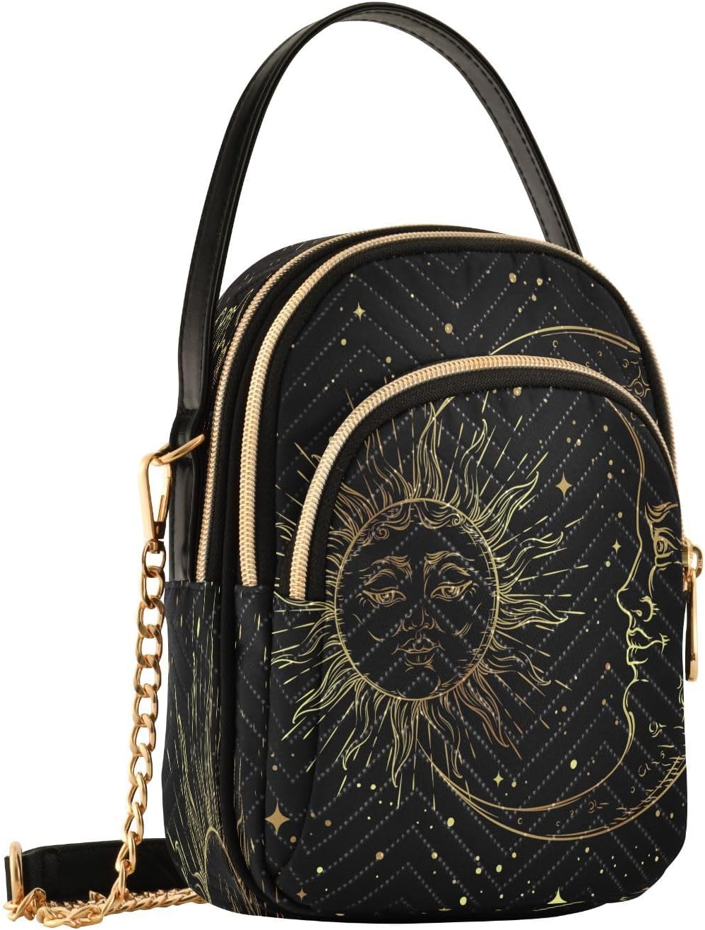 Crossbody Bags Crossbody Purse Chest Bag Golden Sun Moon Stars Boho for Women Trendy - Image 3