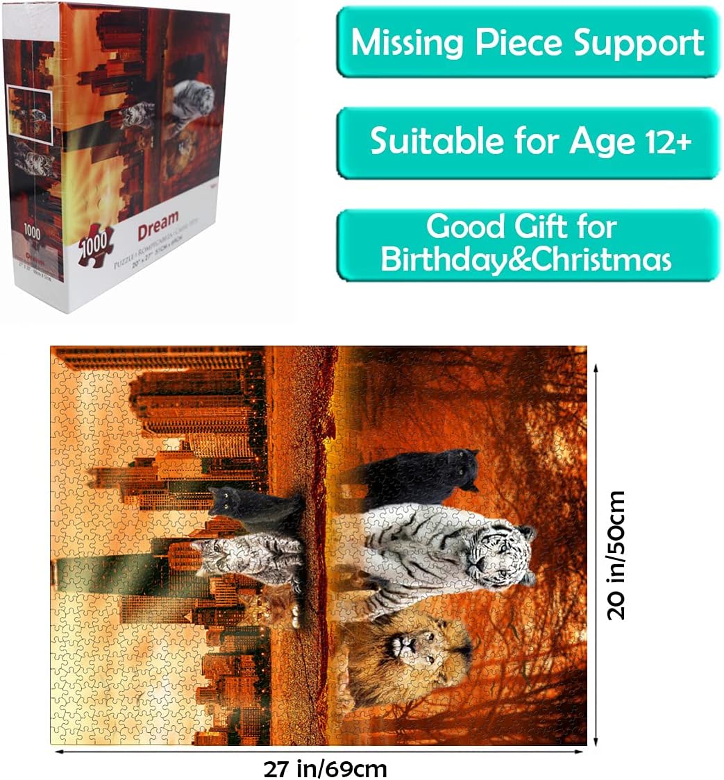 Jigsaw Puzzles 1000 Pieces Puzzles for Adults, Cat Tiger Puzzle Animal Adult Toys, 27x20 Unique Difficult and Challenge Large Puzzle Game Toys Gift