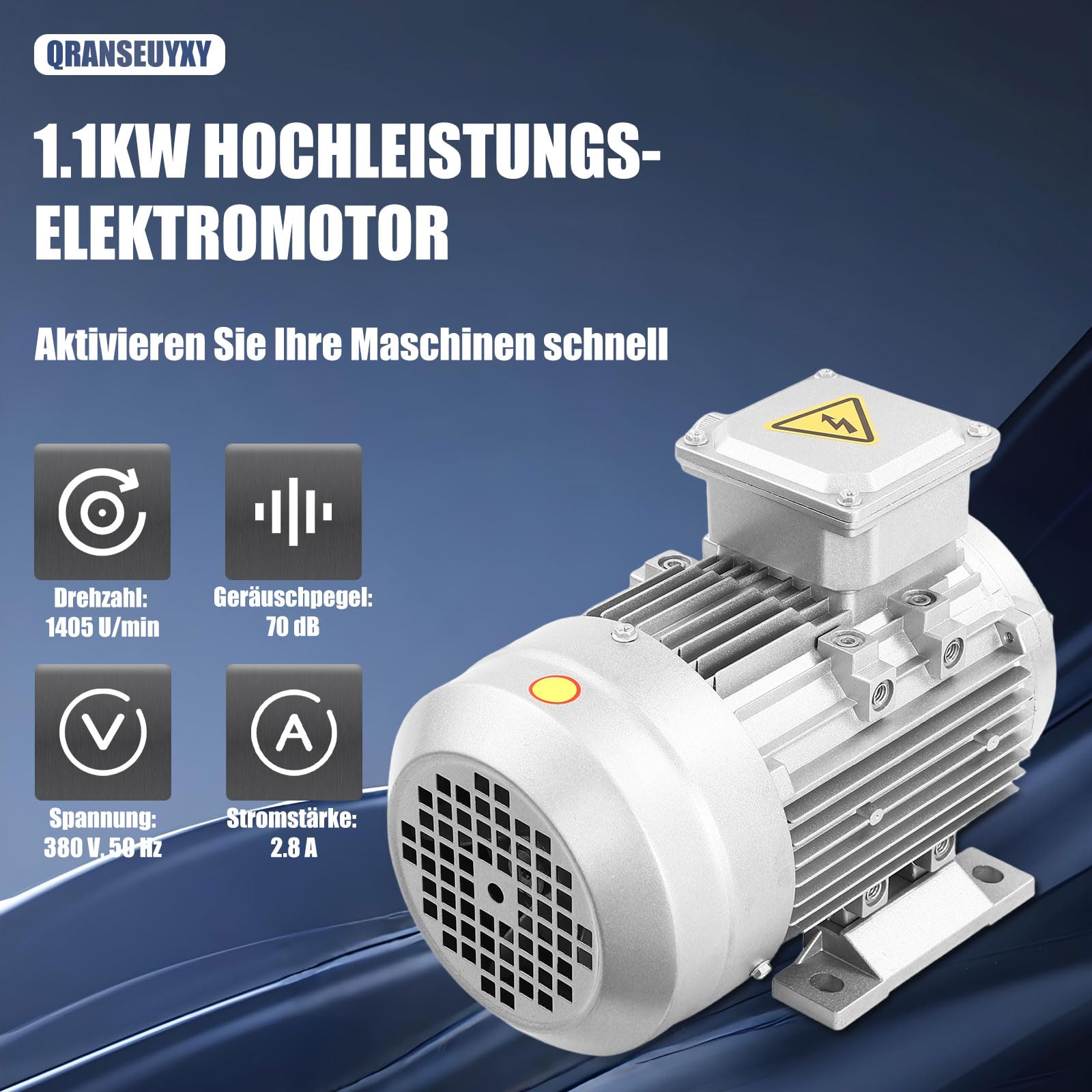 Elektromotor 1.1KW 1405r/min Asynchronmotor Drehstrom mit reiner Kupferspule 3-phasig Motor für Ventilatoren Pumpen Werkzeugmaschinen Kompressoren