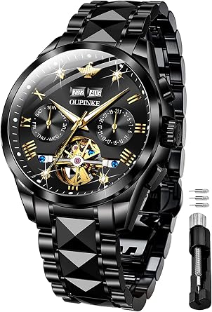 OUPINKE Watches for Men Automatic Skeleton Self Winding Dress Wrist WatchBusiness Waterproof Luminous Tungsten...