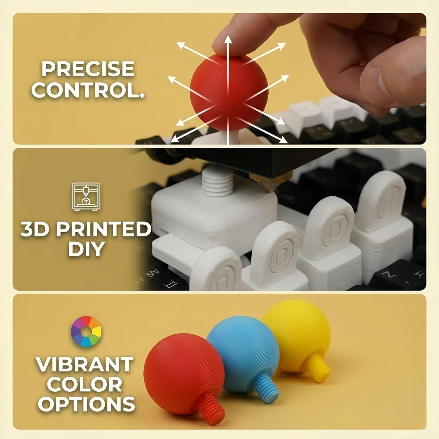 Keyboard Joystick Keycap, DIY 3D Printed Arcade Fighting Stick Adapter for WASD Keys, in-Game Movement Control Mod, Retro Joystick for Keyboard Attachment (red White)