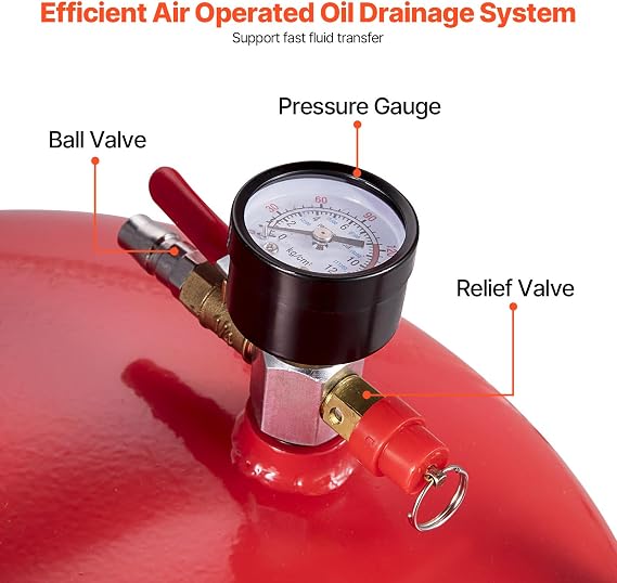 VEVOR 20-Gallon Waste Oil Drain Tank, Air Operated Portable Oil Drainer with Adjustable Funnel Height, Fluid Fuel Transfer Drainage with Wheels, Oil Change Container for Auto Repair Shops, Garages | for Auto Repair Shop, Garage, Adjustable Funnel Height, Fluid Fuel Transfer Drainage with Wheels, Flexible Movement Container