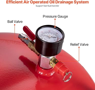 VEVOR 20-Gallon Waste Oil Drain Tank, Air Operated Portable Oil Drainer with Adjustable Funnel Height, Fluid Fuel Transfer Drainage with Wheels, Oil Change Container for Auto Repair Shops, Garages | for Auto Repair Shop, Garage, Adjustable Funnel Height, Fluid Fuel Transfer Drainage with Wheels, Flexible Movement Container