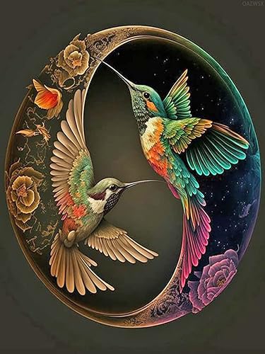 QAZWSX Kits de pintura de diamante de colibrí para adultos, Yin Yang Animal Kit de pintura de diamantes para niños principiantes con gemas de