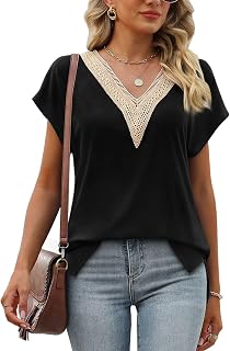 Generic Womens Cap Sleeve Summer Tops 2026 Trendy Tank Tops Lace V Neck Loose Fit Shirts