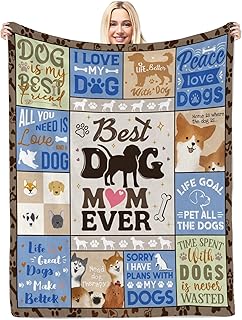 Dog Mom Gifts Blanket for Women,Dogs Lovers Present Best Mom Ever Dog Owner Memorial Gifts Puppy Themed Blanket 50" X 60"
