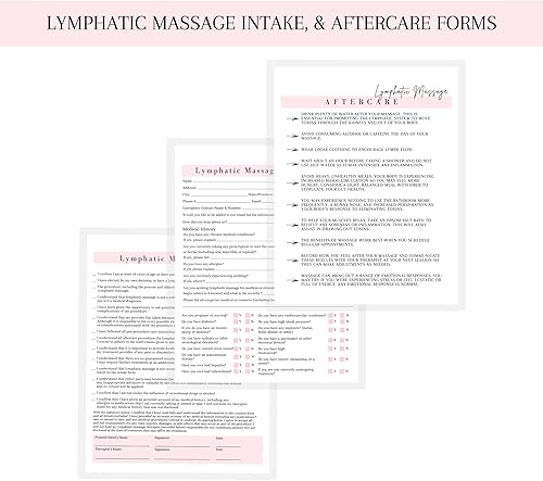Miniatura 7 de Formulario de ingesta de masaje linfático, consentimiento y cuidado posterior | Paquete de 75 | Formularios A1 de 8.5 x 11 pulgadas | Firma de