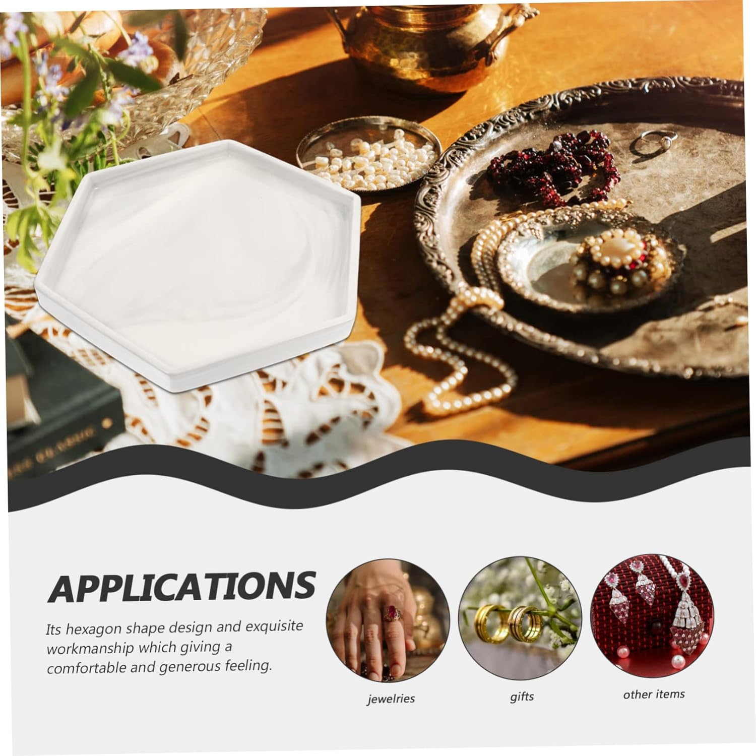 Garneck Ceramic Jewelry Dish Decorative Tray for Trinket Storage Plate for Home Organization Elegant Design for Dresser Showcase and Jewelry Store