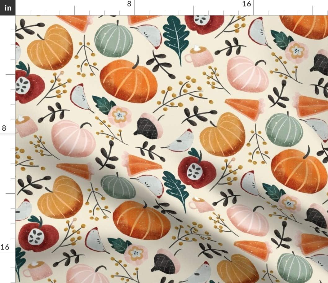 Spoonflower Fabric - Pumpkins Pie Autumn Fall Cream Leaves Floral Berries Printed on Petal Signature Cotton Fabric by The Yard - Sewing Quilting Apparel Crafts Decor